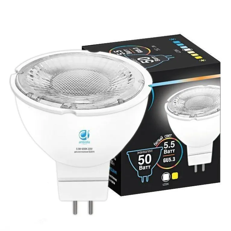 Лампа светодиодная Ambrella light GU5.3 5,5W 4200K прозрачная 207553 в Нижнем Новгороде