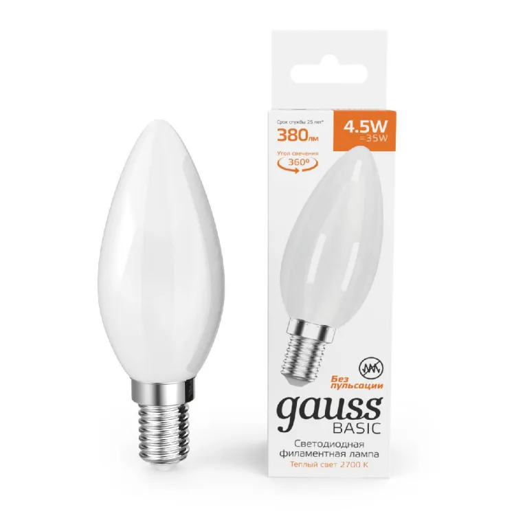 Светодиодная филаментная лампа Gauss Basic Filament E14 4,5W 2700K 1035115 в Нижнем Новгороде