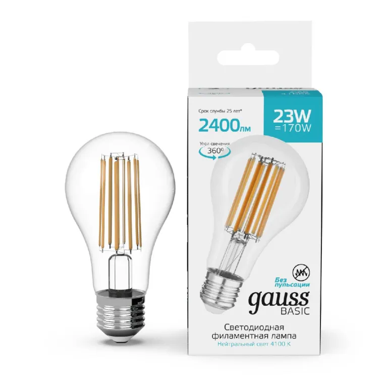 Светодиодная филаментная лампа Gauss Basic Filament E27 23W 4100K 40712232 в Нижнем Новгороде