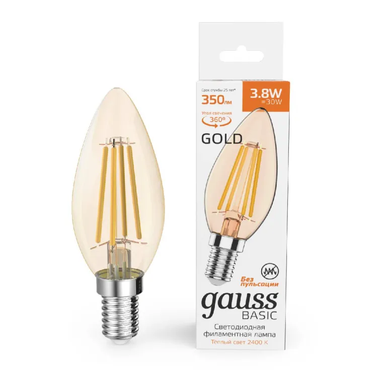 Светодиодная филаментная лампа Gauss Basic Filament E14 3,8W 2400K 1037154 в Нижнем Новгороде