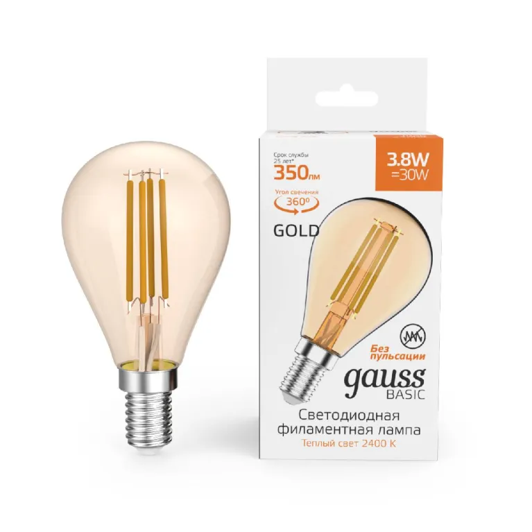 Светодиодная филаментная лампа Gauss Basic Filament E14 3,8W 2400K 1057154 в Нижнем Новгороде