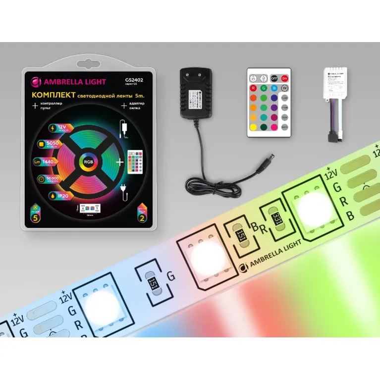 Светодиодная лента Ambrella Light LED Strip 12В 5050 14,4Вт/м RGB 5м IP20 GS2402 в Нижнем Новгороде