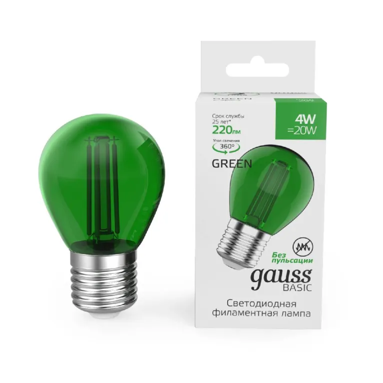 Светодиодная филаментная лампа Gauss Basic Filament E27 4W green 10512042-G в Нижнем Новгороде