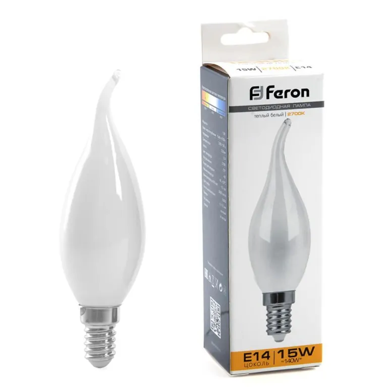Лампа светодиодная Feron E14 15W 2700K Свеча на ветру Матовая 38260 в Нижнем Новгороде