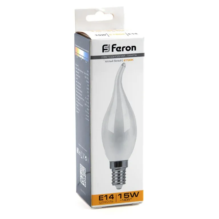 Лампа светодиодная Feron E14 15W 2700K Свеча на ветру Матовая 38260 в Нижнем Новгороде