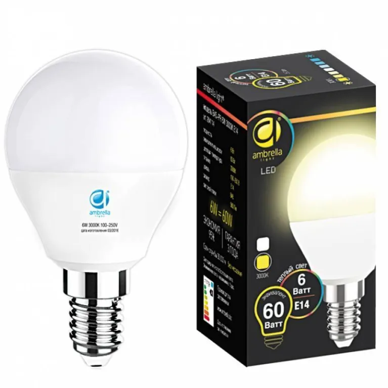 Лампа светодиодная Ambrella light E14 6W 3000K белая 204114 в Нижнем Новгороде