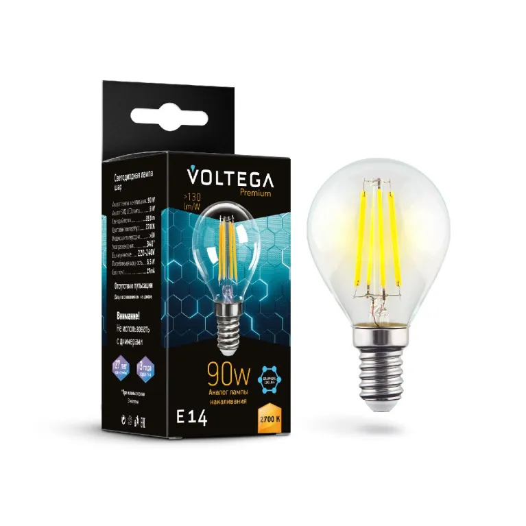 Лампа светодиодная филаментная Voltega E14 6W 2700K груша прозрачная 7221 в Нижнем Новгороде