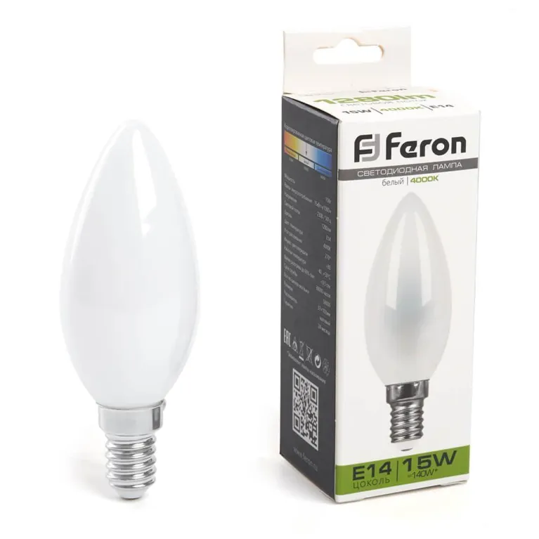 Лампа светодиодная Feron E14 15W 4000K Свеча Матовая 38257 в Нижнем Новгороде