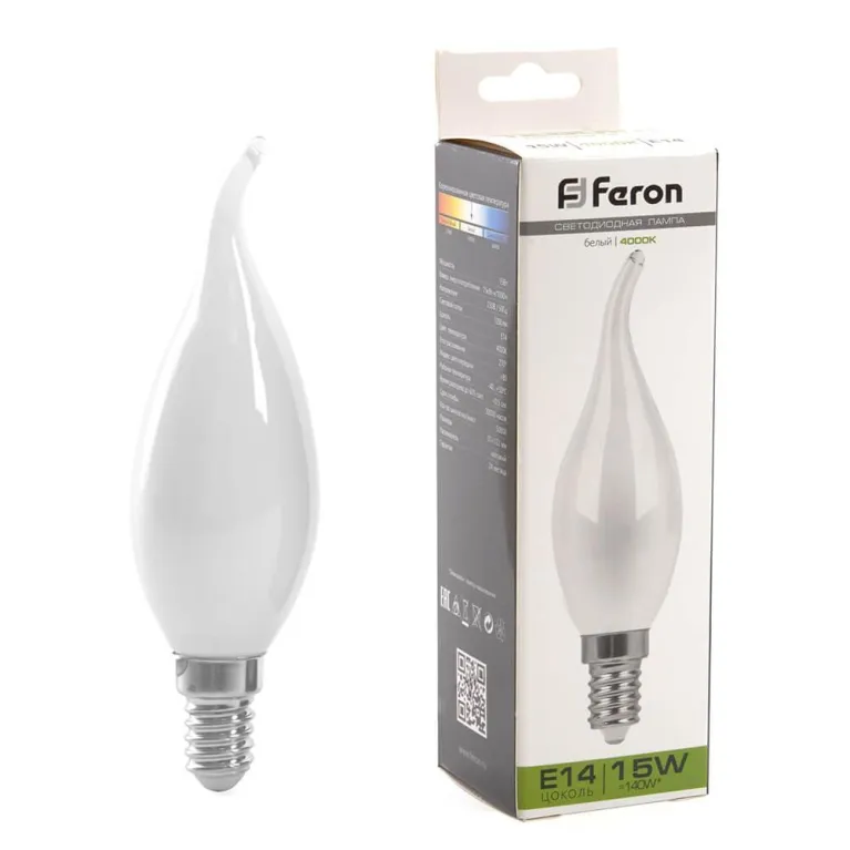 Лампа светодиодная Feron E14 15W 4000K Свеча на ветру Матовая 38262 в Нижнем Новгороде
