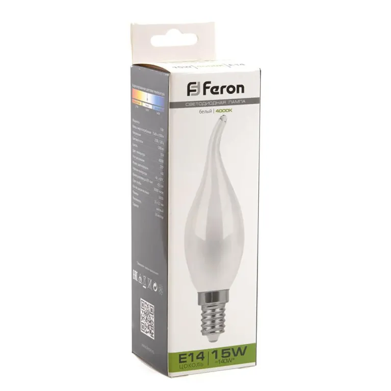 Лампа светодиодная Feron E14 15W 4000K Свеча на ветру Матовая 38262 в Нижнем Новгороде