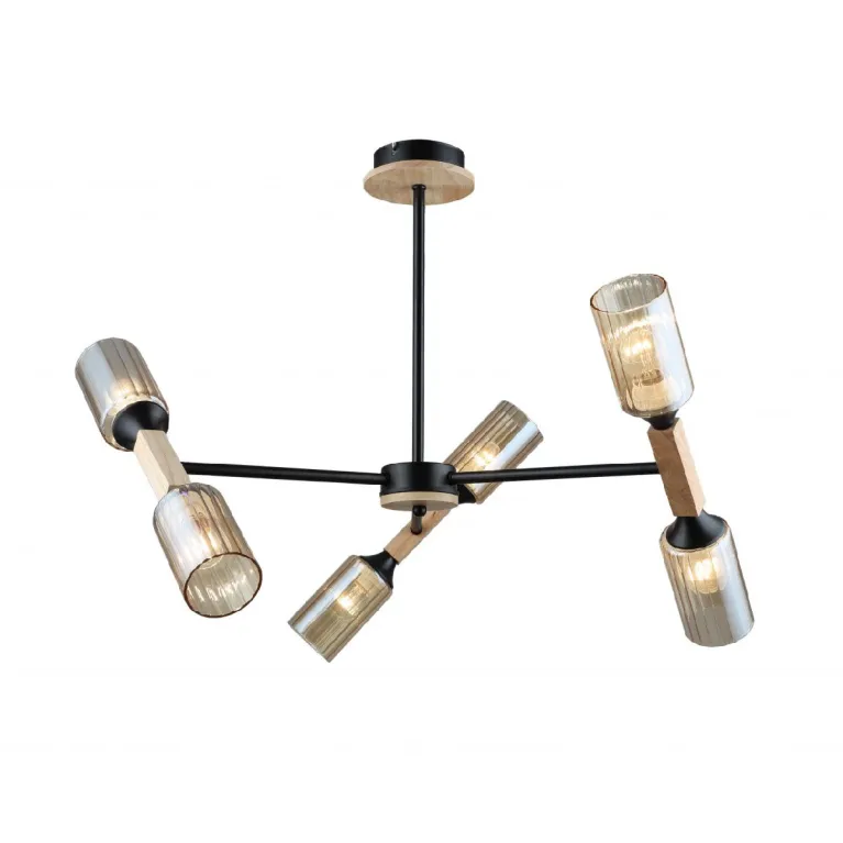 Люстра на штанге IMEX MD.5495-6-S-BK+WOOD в Нижнем Новгороде