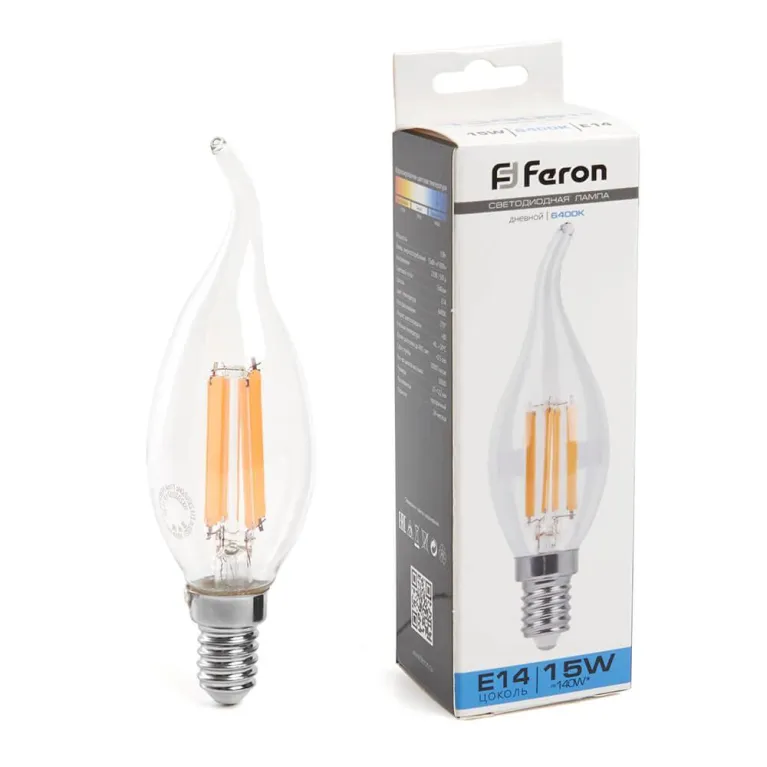 Лампа светодиодная Feron E14 15W 6400K Свеча на ветру Матовая 38264 в Нижнем Новгороде