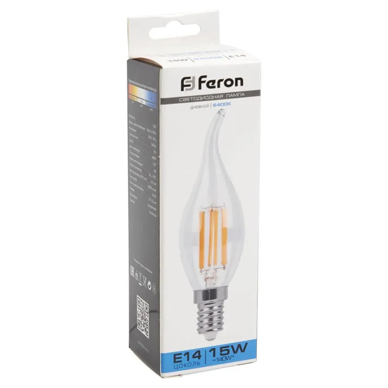Лампа светодиодная Feron E14 15W 6400K Свеча на ветру Матовая 38264 в Нижнем Новгороде