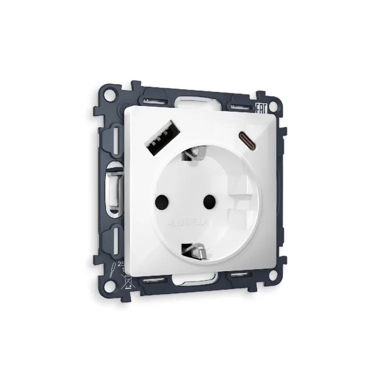 Комплект механизма розетки 2USB A+C 20W (быстрая зарядка) с/з Ambrella Volt Alfa MA110010 в Нижнем Новгороде