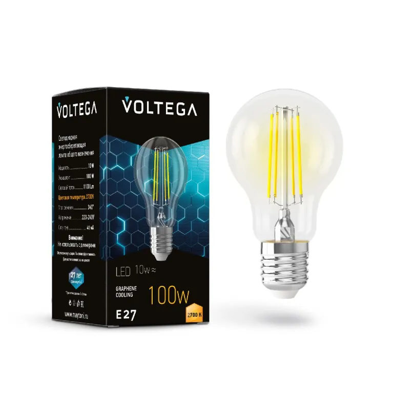 Лампа светодиодная филаментная Voltega E27 9W 2700K груша прозрачная 7227 в Нижнем Новгороде