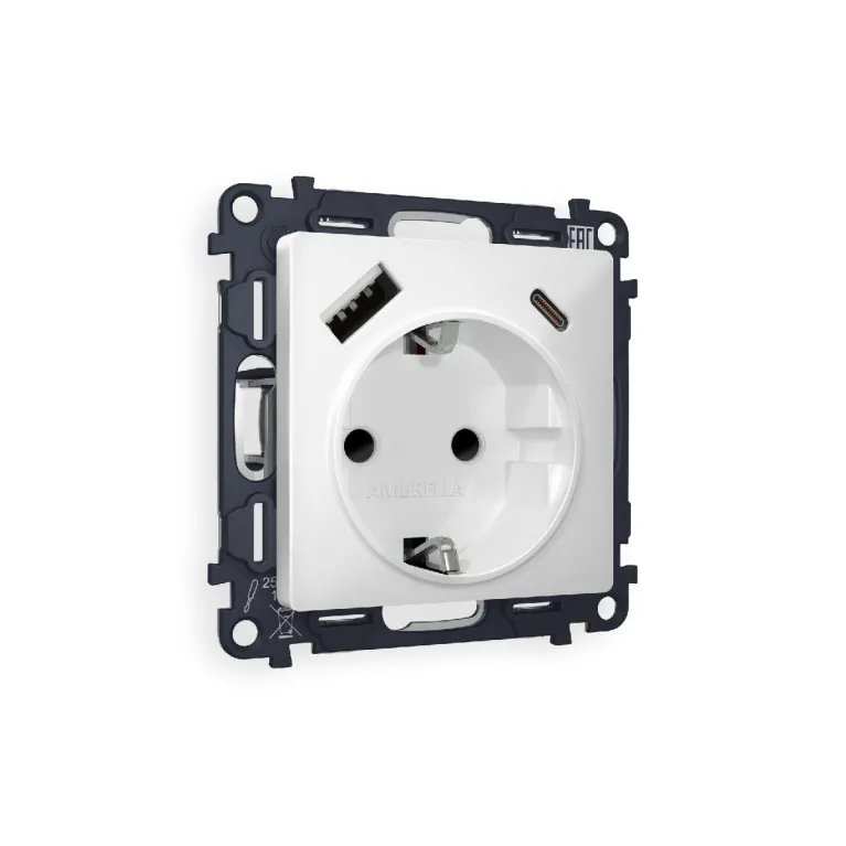 Комплект механизма розетки 2USB A+C 20W (быстрая зарядка) с/з Ambrella Volt Alfa MA130010 в Нижнем Новгороде
