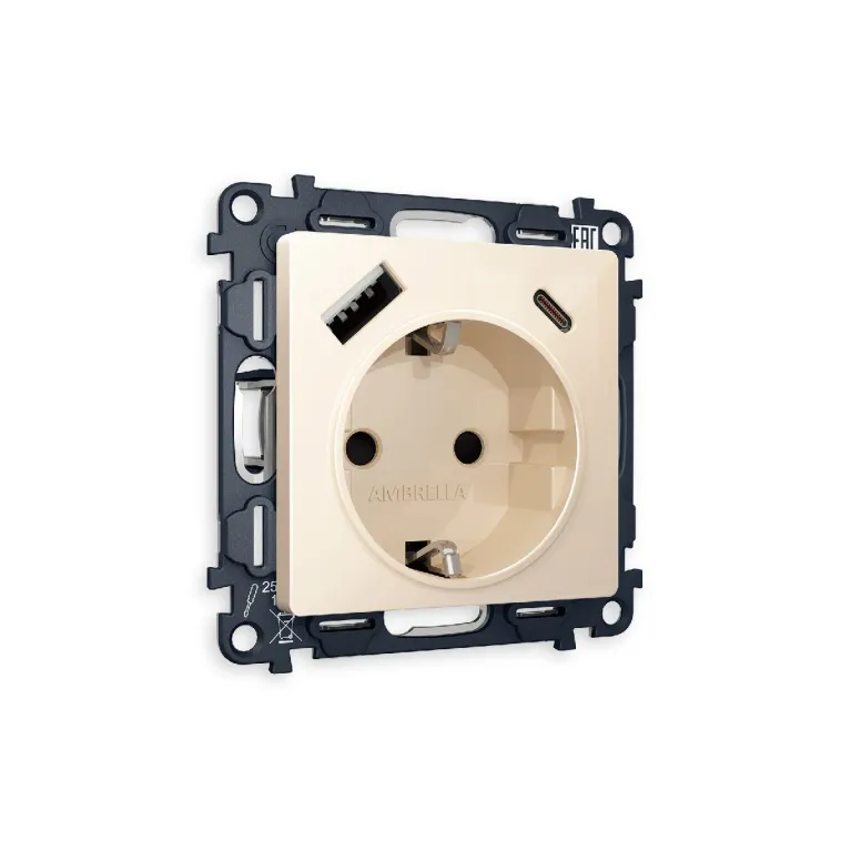 Комплект механизма розетки 2USB A+C 20W (быстрая зарядка) с/з Ambrella Volt Alfa MA310010 в Нижнем Новгороде