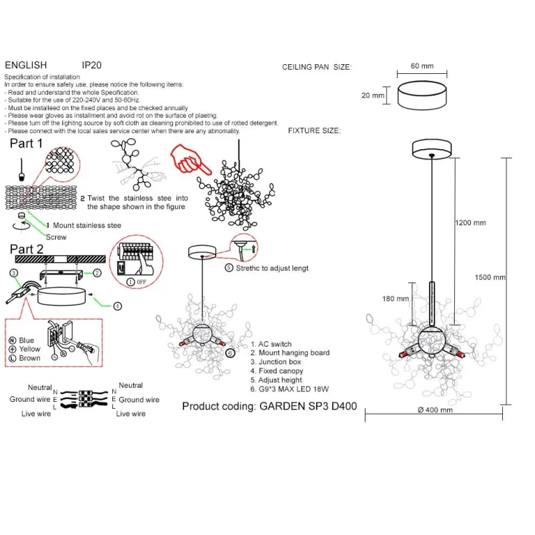 Подвесной светильник Crystal Lux GARDEN SP3 D400 GOLD в Нижнем Новгороде