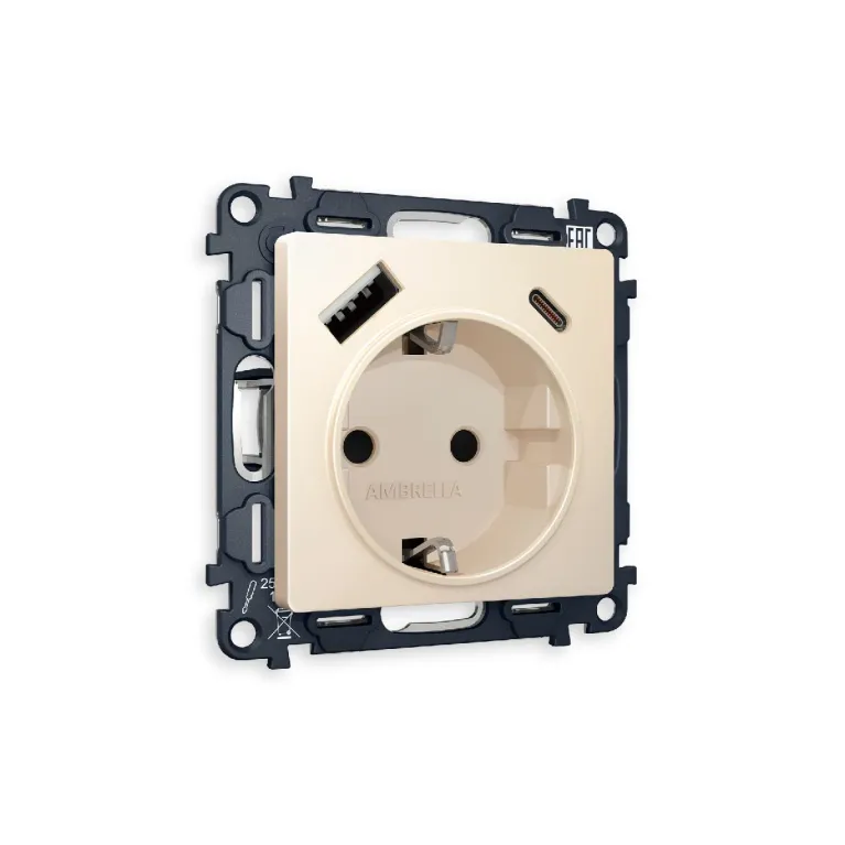Комплект механизма розетки 2USB A+C 20W (быстрая зарядка) с/з Ambrella Volt Alfa MA330010 в Нижнем Новгороде