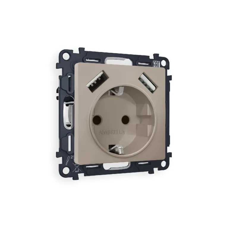 Комплект механизма розетки 2USB A+A 18W (быстрая зарядка) с/з Ambrella Volt Alfa MA369010 в Нижнем Новгороде