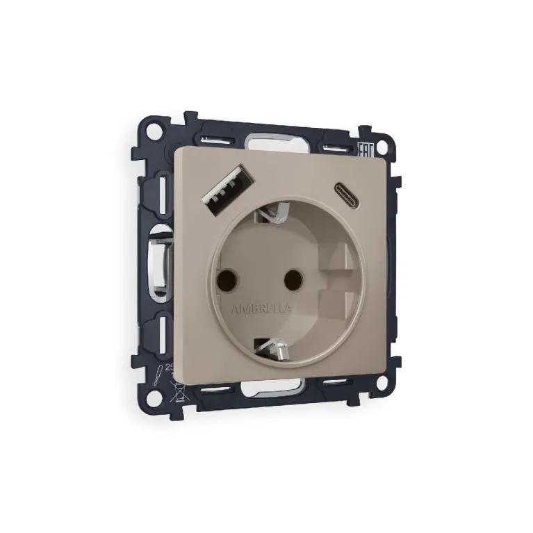 Комплект механизма розетки 2USB A+C 20W (быстрая зарядка) с/з Ambrella Volt Alfa MA370010 в Нижнем Новгороде