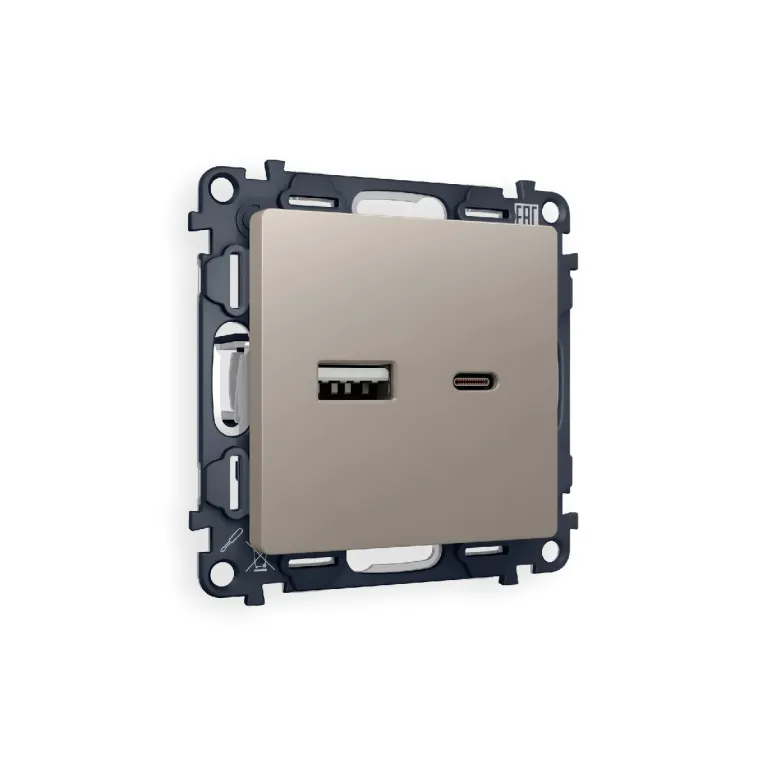 Комплект механизма розетки 2USB A+C 20W (быстрая зарядка) Ambrella Volt Alfa MA371010 в Нижнем Новгороде