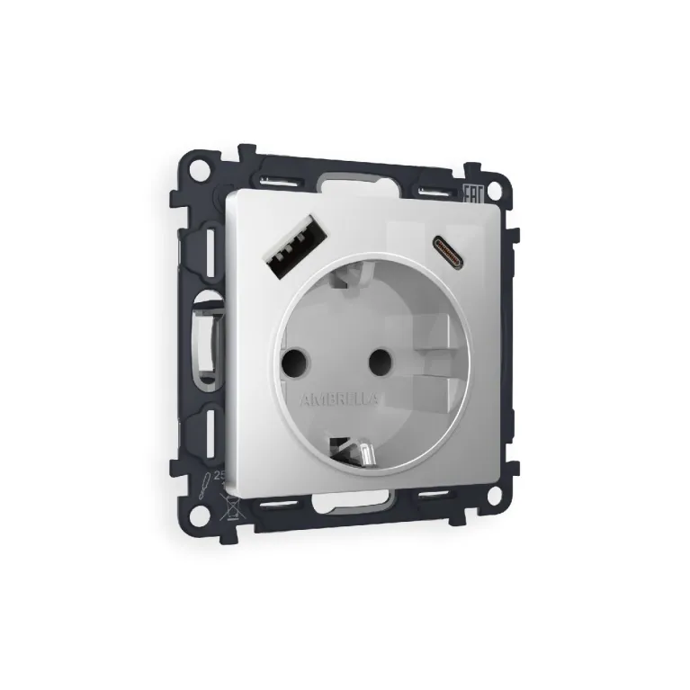 Комплект механизма розетки 2USB A+C 20W (быстрая зарядка) с/з Ambrella Volt Alfa MA410010 в Нижнем Новгороде