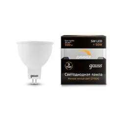 Лампа светодиодная диммируемая Gauss GU5.3 5W 3000K матовая 101505105-D