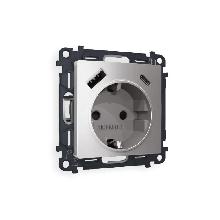 Комплект механизма розетки 2USB A+C 20W (быстрая зарядка) с/з Ambrella Volt Alfa MA510010 в Нижнем Новгороде