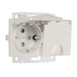 Розетка двойная влагозащищенная с заземлением с защитной крышкой и шторками Werkel перламутровый риф