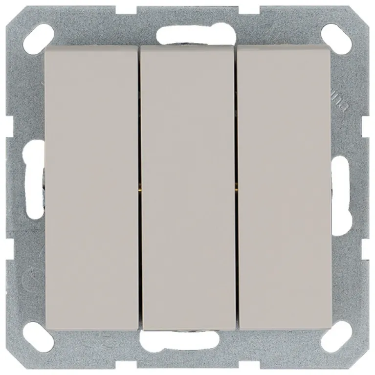 Выключатель трехклавишный 10A 250V с накладкой, цвет Тауп Jasmart G3031T в Нижнем Новгороде