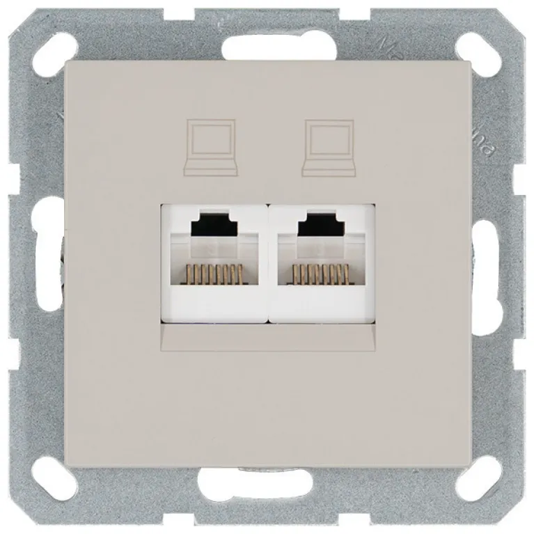 Интернет розетка 2х терминальная 6 категория, цвет тауп Jasmart G6108T в Нижнем Новгороде