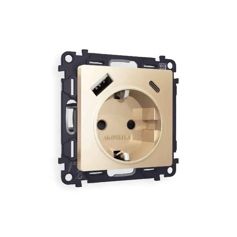 Комплект механизма розетки 2USB A+C 20W (быстрая зарядка) с/з Ambrella Volt Alfa MA610010 в Нижнем Новгороде