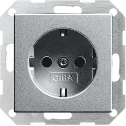 Розетка Gira System 55 Schuko с/з 16A 250V безвинтовой зажим алюминий 046626