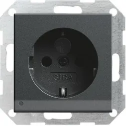 Розетка Gira System 55 Schuko с/з со шторками подсветкой 16A 250V безвинтовой зажим антрацит 117028