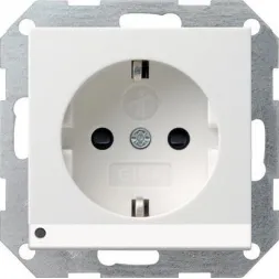 Розетка Gira System 55 Schuko с/з со шторками подсветкой 16A 250V безвинтовой зажим чисто-белый глян