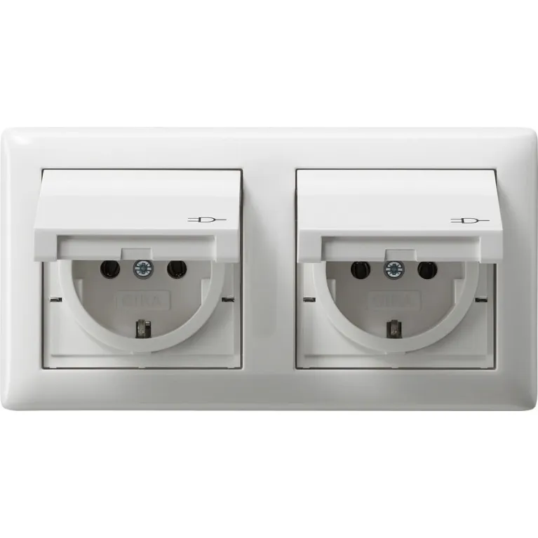 Розетка двойная Gira Standard 55 Schuko с/з с крышкой 16A 250V безвинтовой зажим чисто-белый глянцев в Нижнем Новгороде
