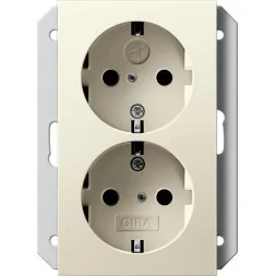 Розетка двойная Gira System 55 Schuko с/з со шторками 16A 250V безвинтовой зажим кремовый глянцевый 