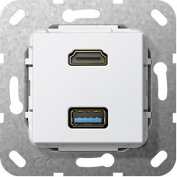 Розетка двойная HDMI-USB 3.0 A Gira System 55 чисто-белый глянцевый 567803