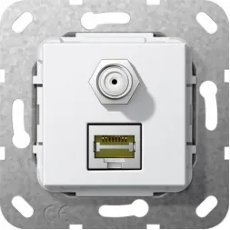 Розетка двойная MJ RJ45-SAT-F Gira System 55 6a кат чисто-белый глянцевый 569703