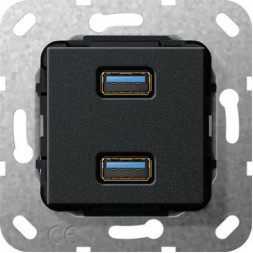 Розетка двойная USB 3.0 A Gira System 55 черный матовый 568410