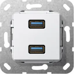 Розетка двойная USB 3.0 A Gira System 55 чисто-белый глянцевый 568403