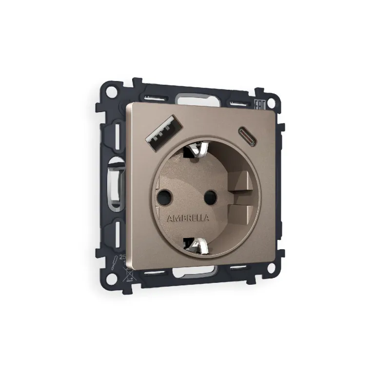 Комплект механизма розетки 2USB A+C 20W (быстрая зарядка) с/з Ambrella Volt Alfa MA640010 в Нижнем Новгороде