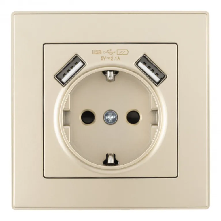 Комплект розетки с/з и шторками + USB и рамкой Arte Milano SET06-1-47-1 shampan в Нижнем Новгороде