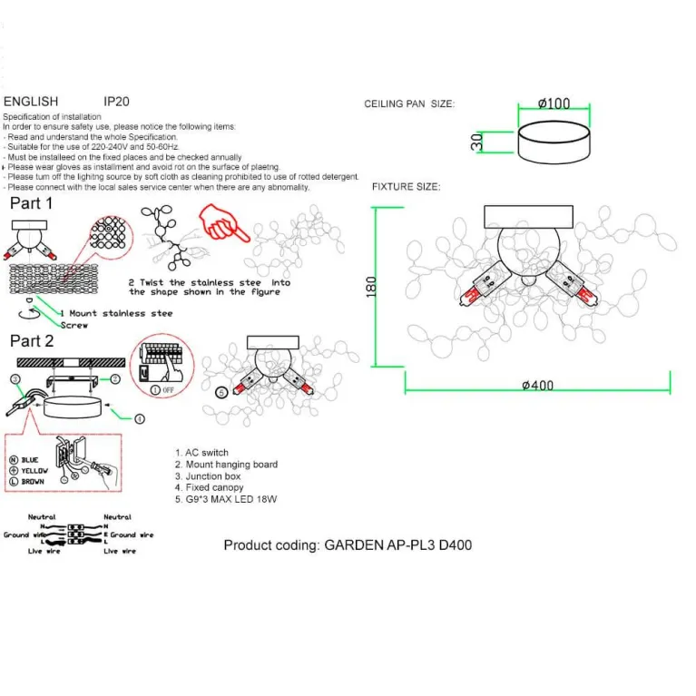 Бра Crystal Lux GARDEN AP-PL3 D400 GOLD в Нижнем Новгороде