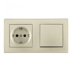 Выключатель одноклавишный с розеткой Arte Milano SET06-2-30-1-40-1 shampan