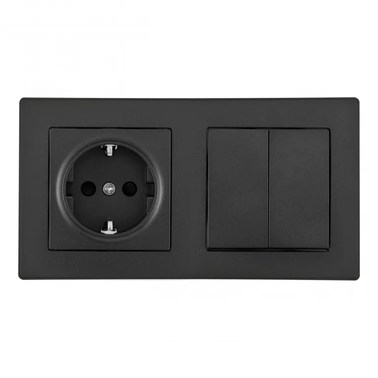 Выключатель двухклавишный с розеткой Arte Milano SET06-2-30-2-40-1 black в Нижнем Новгороде
