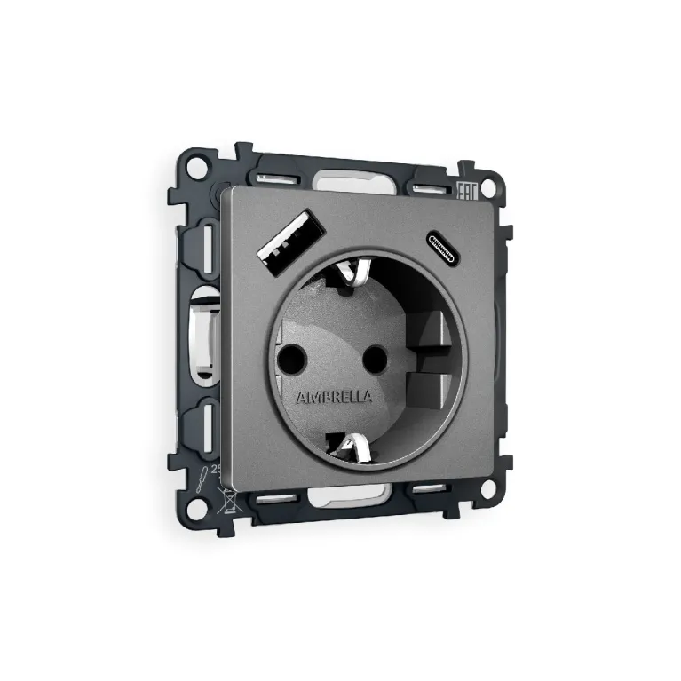 Комплект механизма розетки 2USB A+C 20W (быстрая зарядка) с/з Ambrella Volt Alfa MA660010 в Нижнем Новгороде