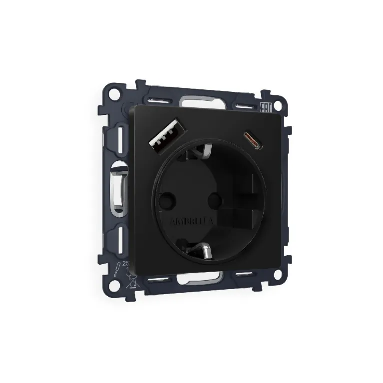 Комплект механизма розетки 2USB A+C 20W (быстрая зарядка) с/з Ambrella Volt Alfa MA810010 в Нижнем Новгороде