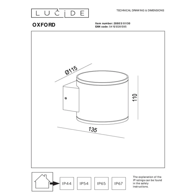 Уличный настенный светильник Lucide Oxford 28803/01/30 в Нижнем Новгороде